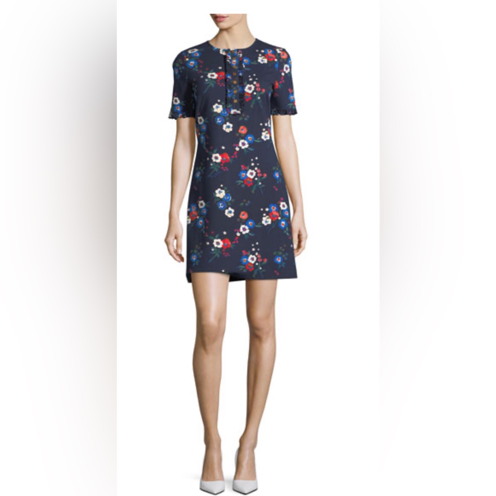 Tory Burch New Miranda Short-Sleeve Pansy Bouquet Ponte Shirtdress Size Xs